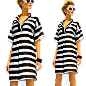 MARYAN MEHLHORN black and white striped swim coverup with sequin accents